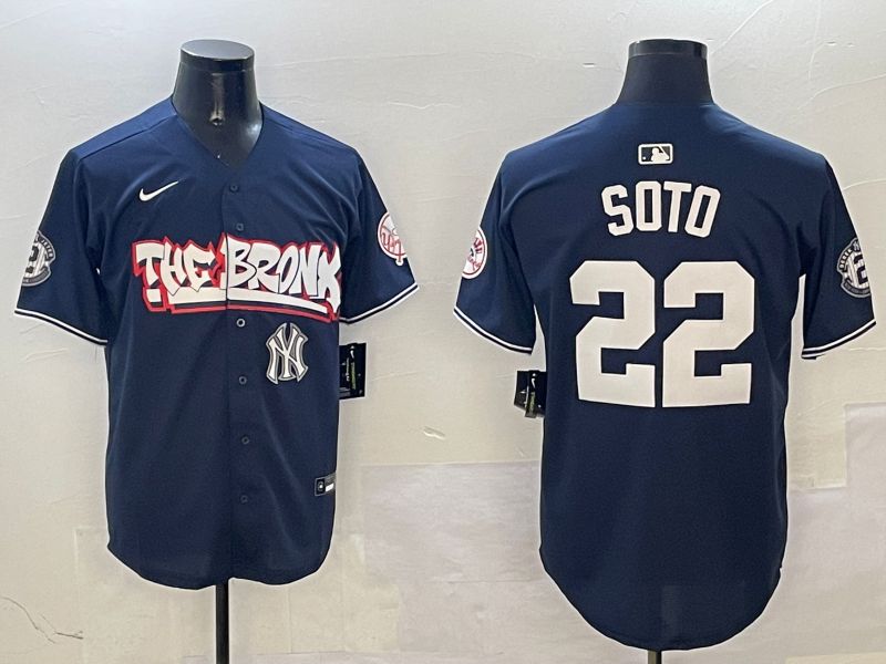 Men New York Yankees #22 Soto Drak Blue four generations Joint Name 2025 Nike MLB Jersey style 7->new york yankees->MLB Jersey